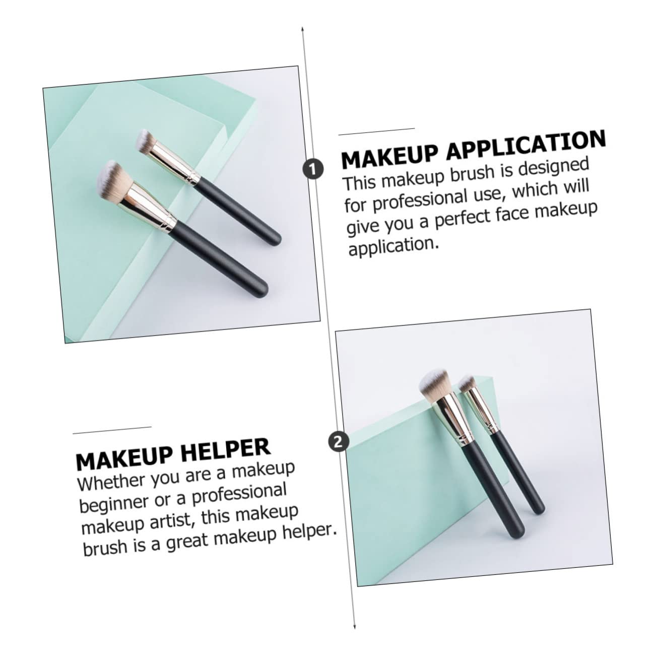 2Pcs Portable Makeup Brush for Women Ergonomic Foundation Concealer Applicators for Liquid and Powder Cosmetics for Beginners and Professionals