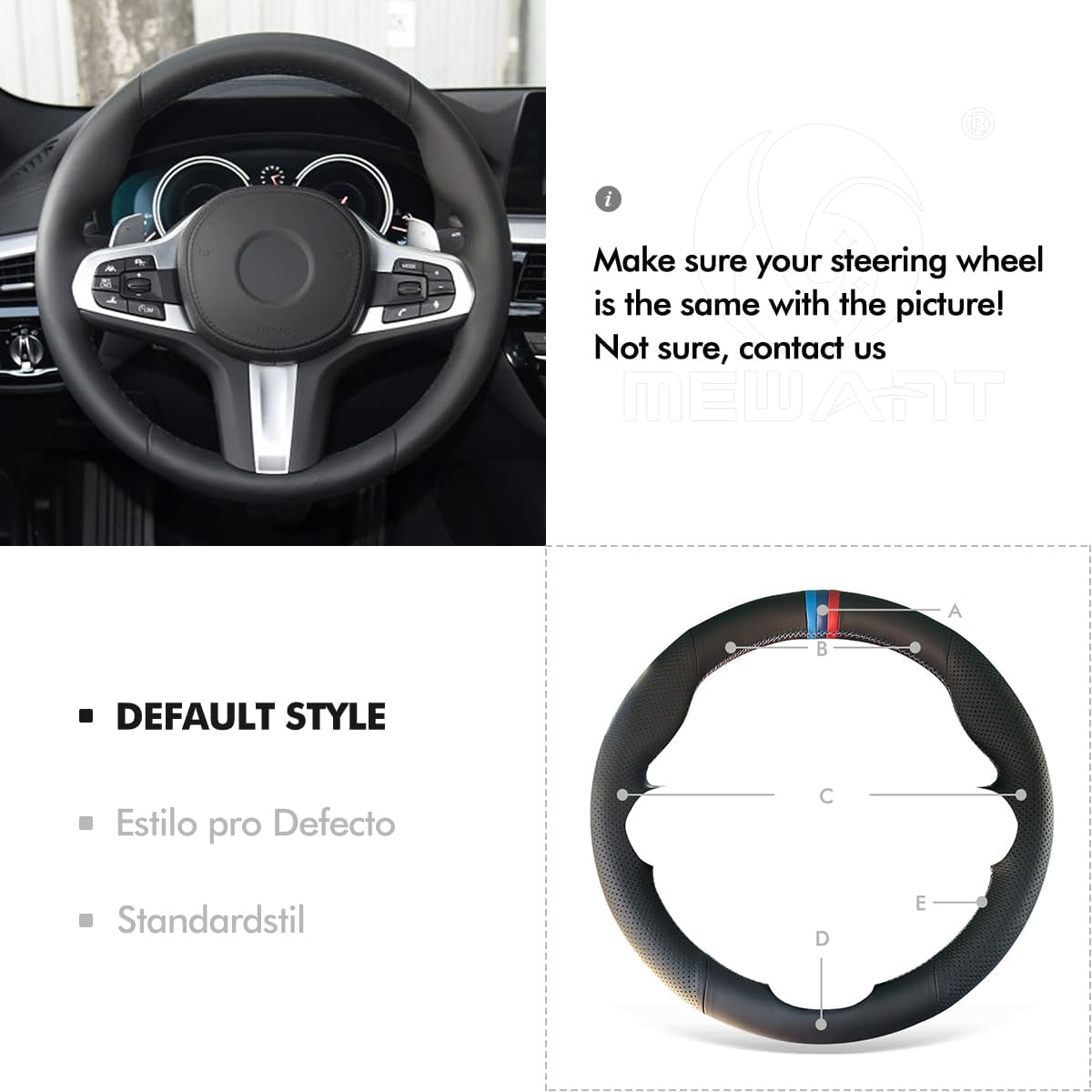 MEWANT DIY Black Artificial Leather Steering Wheel Cover for BMW (M Sport) F44 G20 G22 G30 G32 G11 G14 G15 G16 X3 G01 X4