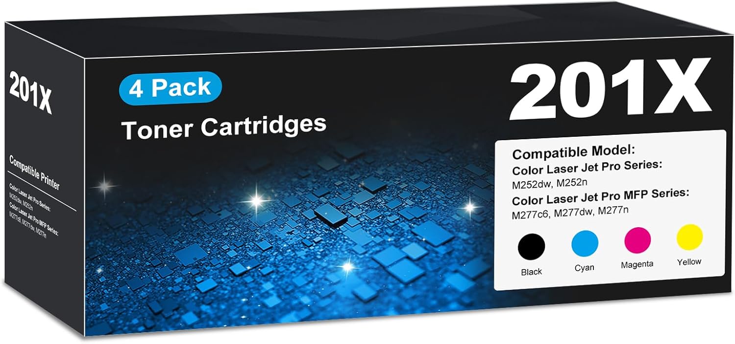 201X 201A Toner Cartridges M277dw M252dw High Yield Compatible for HP 201X Toner Cartridges CF400X CF401X CF402X CF403X Works with Color Laser Jet Pro MFP M277c6 M277n M252n, 4 Pack HP201X
