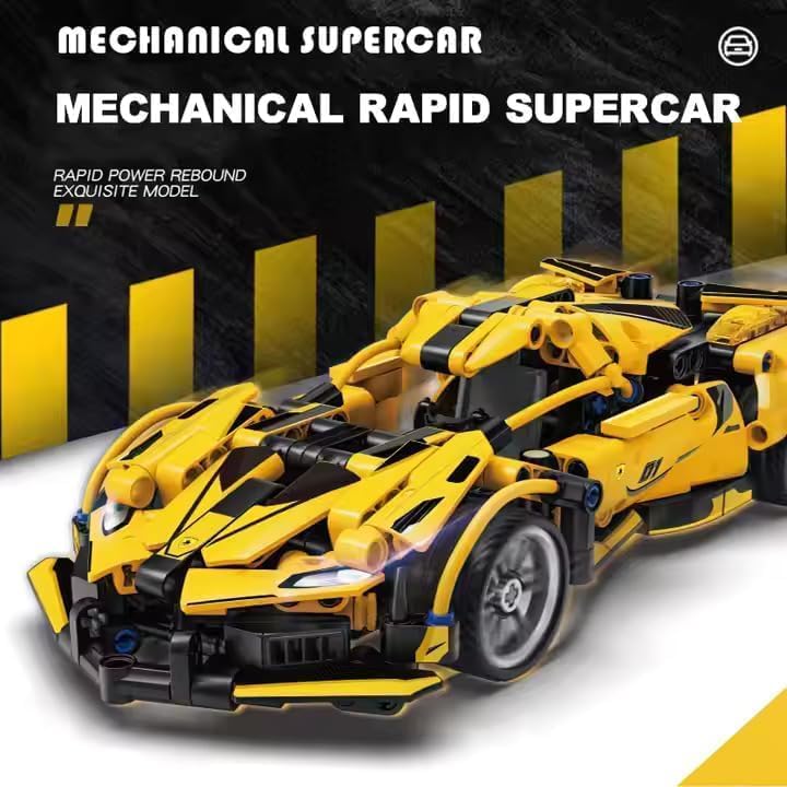 Image of 1:18 Scale Pull-Back Racing Car Building Block Set (422 PCS) | Creative Assembly Toy for Collectors & Enthusiasts | Compatible Brick Model Kit for Racing Fans (Yellow Ferrari (422pcs))