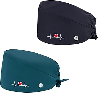2 Piezas Gorro Quirúrgico, Ajustable Unisex Gorros Matorrales, Reutilizable Transpirables Enfermera Sombrero con Banda d...