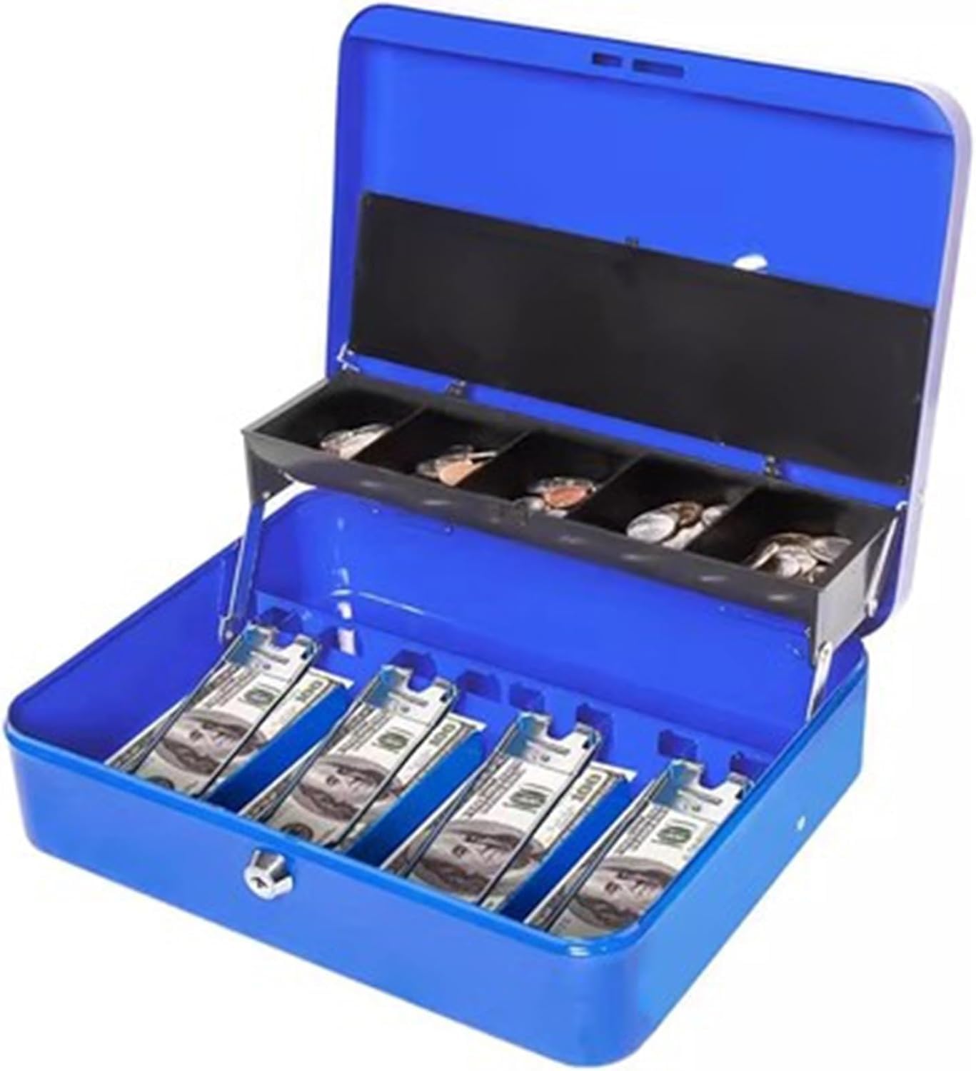 Cajas registradoras, Caja registradora portátil de Metal for Dinero, contenedor for Monedas con Tapa, Caja Manual(BLU)