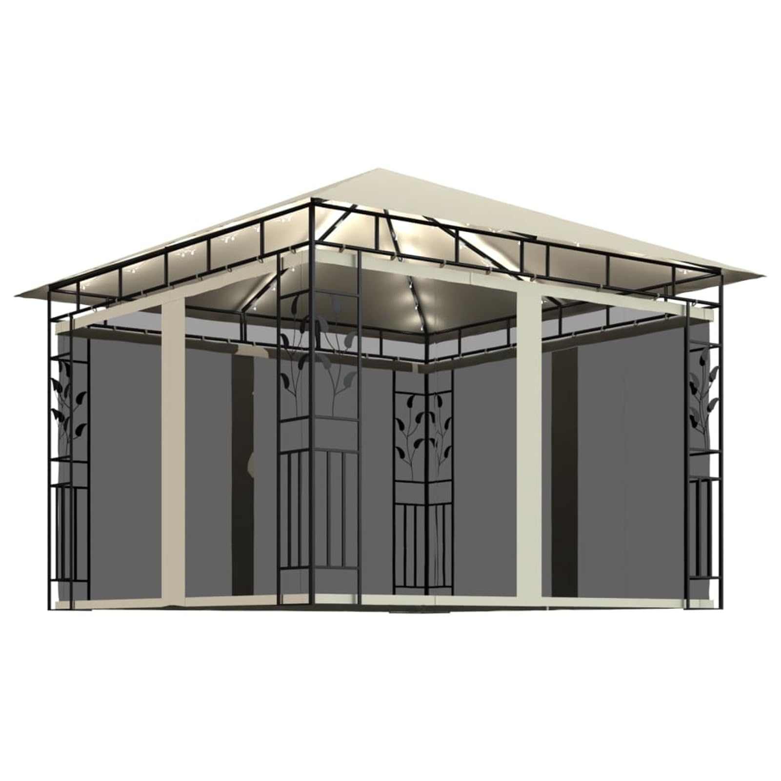 Gazebo con Zanzariera e Luci LED 3x3x2,73 m Crema,Gazebo,Impermeabile,Anti UV,Gazebo da Giardino,Gazebo Esterno-3070314