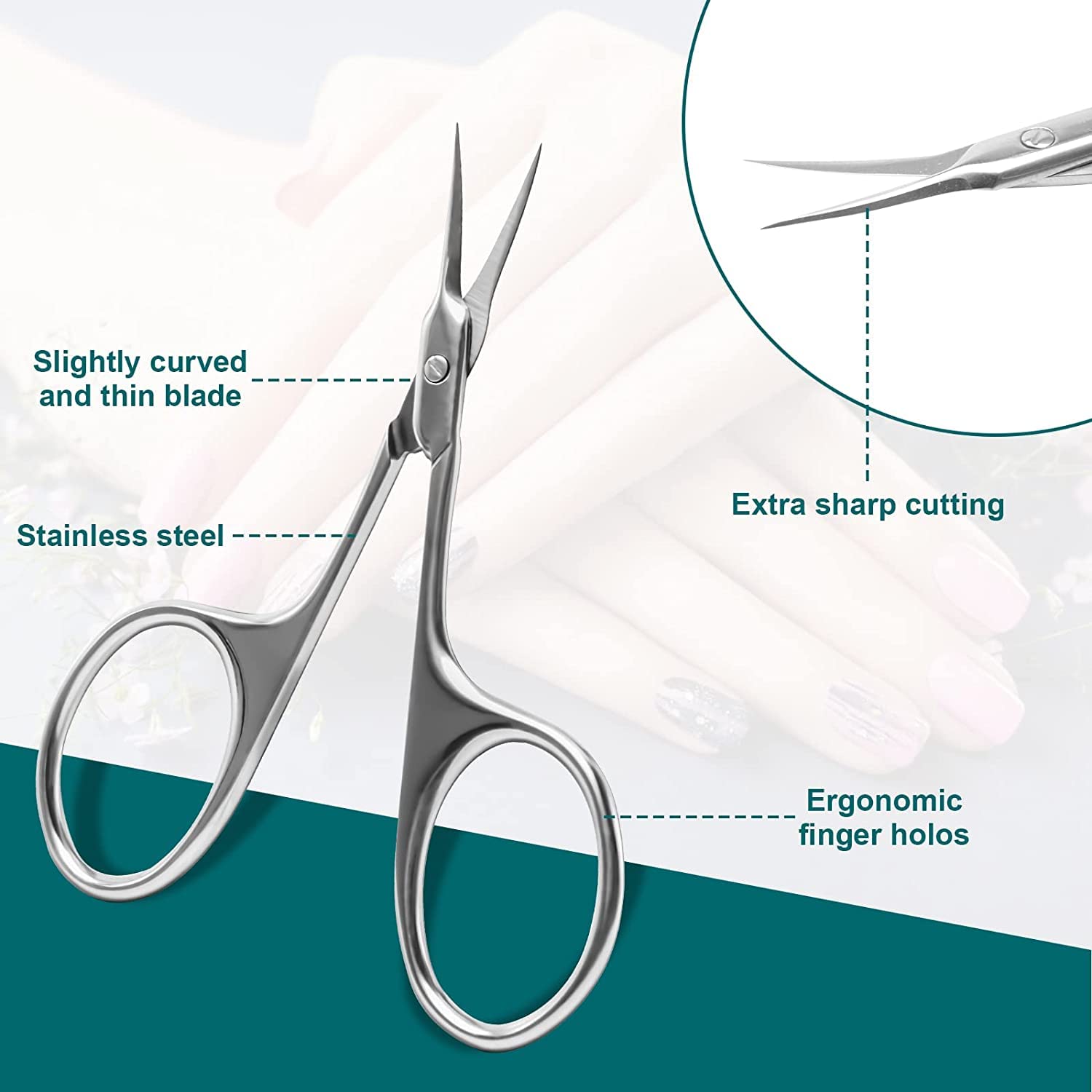 CGBE Forbicine per Cuticole in Acciaio Inossidabile, Forbici per Cuticole Professionale Punta Curva Sottile, Impugnatura Rotonda, Extra Affilate Forbici per Rimuovere Pelle Morta e Cuticole, Argento