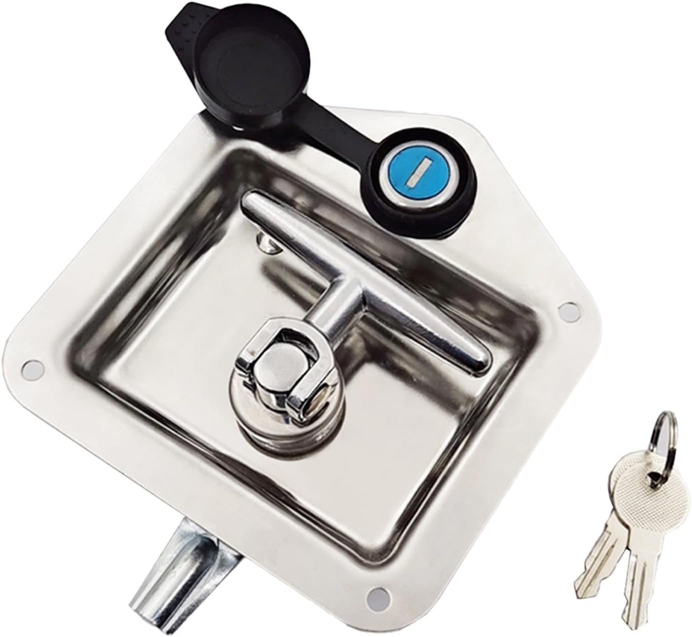 Steel T-Handle Latch with Lock Truck Tool Box, RV, Camper, Trailer, & UTV - Heavy Duty Folding Door Lock Mechanism, Silver Finish