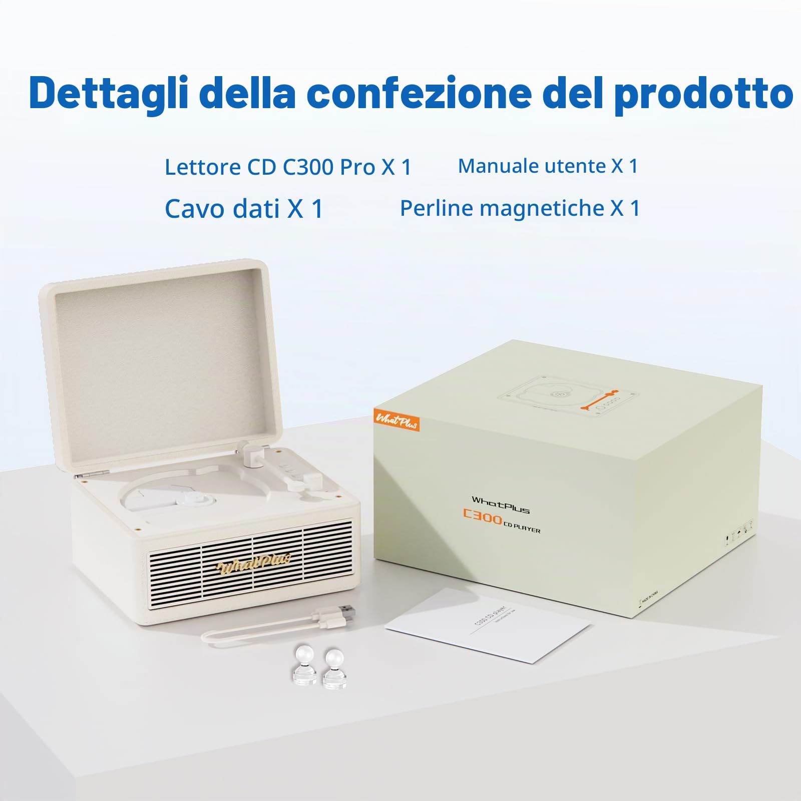 Lettore CD C300PRO con altoparlante Bluetooth, suono ad alta fedeltà, controllato da app, display magnetico per foto e pin, lettore musicale da tavolo retrò, regalo per gli amanti della