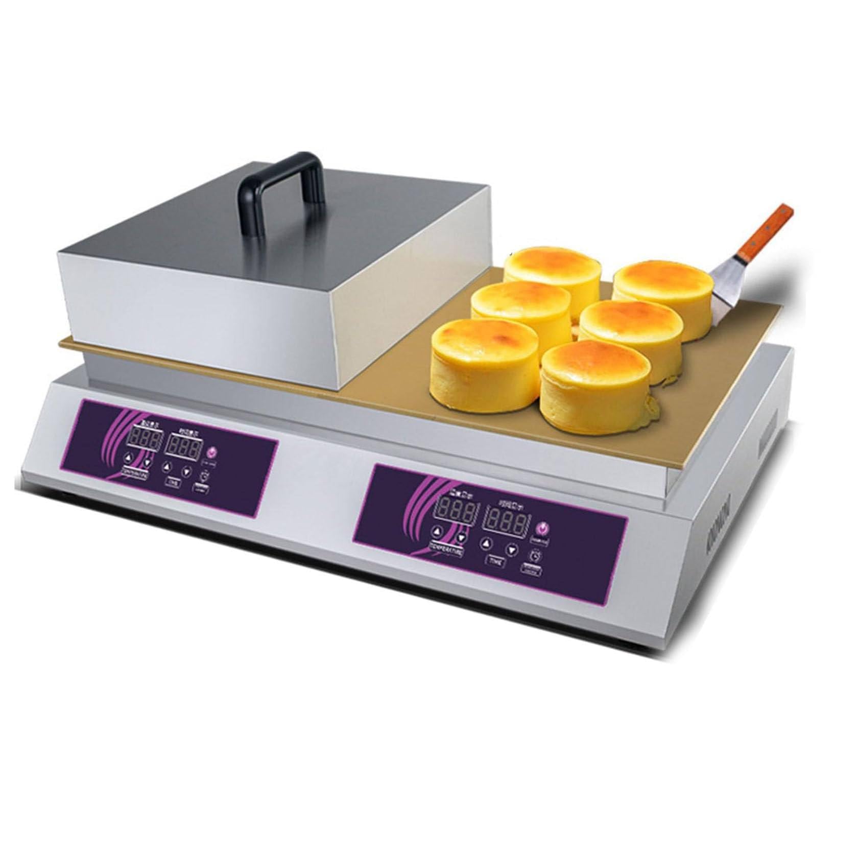 MYUYEE 60-240℃ Pancake Souffle Maker, 1300W/2600W Commercial Non-Stick Pancake Baker Machine Electric Maker Stainless Steel (size_name Doublehead)