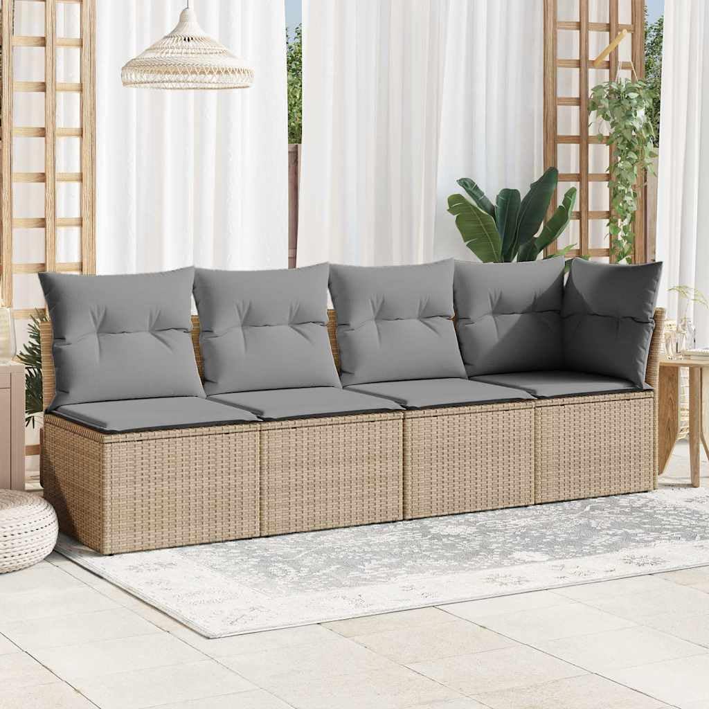 Divano da Giardino 4 Posti, Set Angolare in Polyrattan Beige, con Cuscini Sfoderabili, Design Modulare, Salotto da Giardino Esterno, per Terrazzo e Giardino, Colore Beige, 227 x 62 x 69 cm