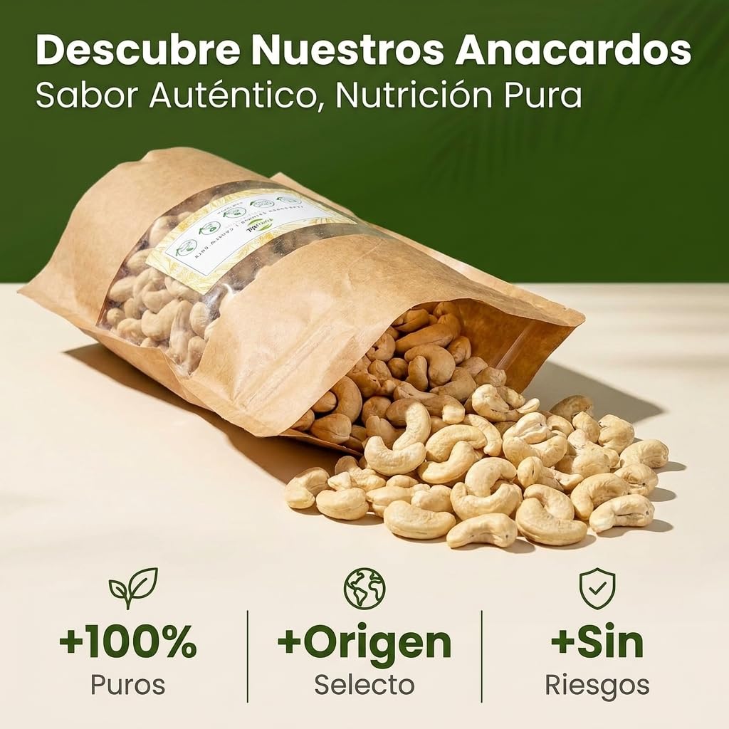 Natuvid | Anacardos Crudos Naturales 1kg | Anacardos Sin Tostar ni Sal | 100% Naturales | Snack Saludable Rico en Proteína Vegetal | Veganos | Origen África Occidental | Sin Conservantes ni Aditivos
