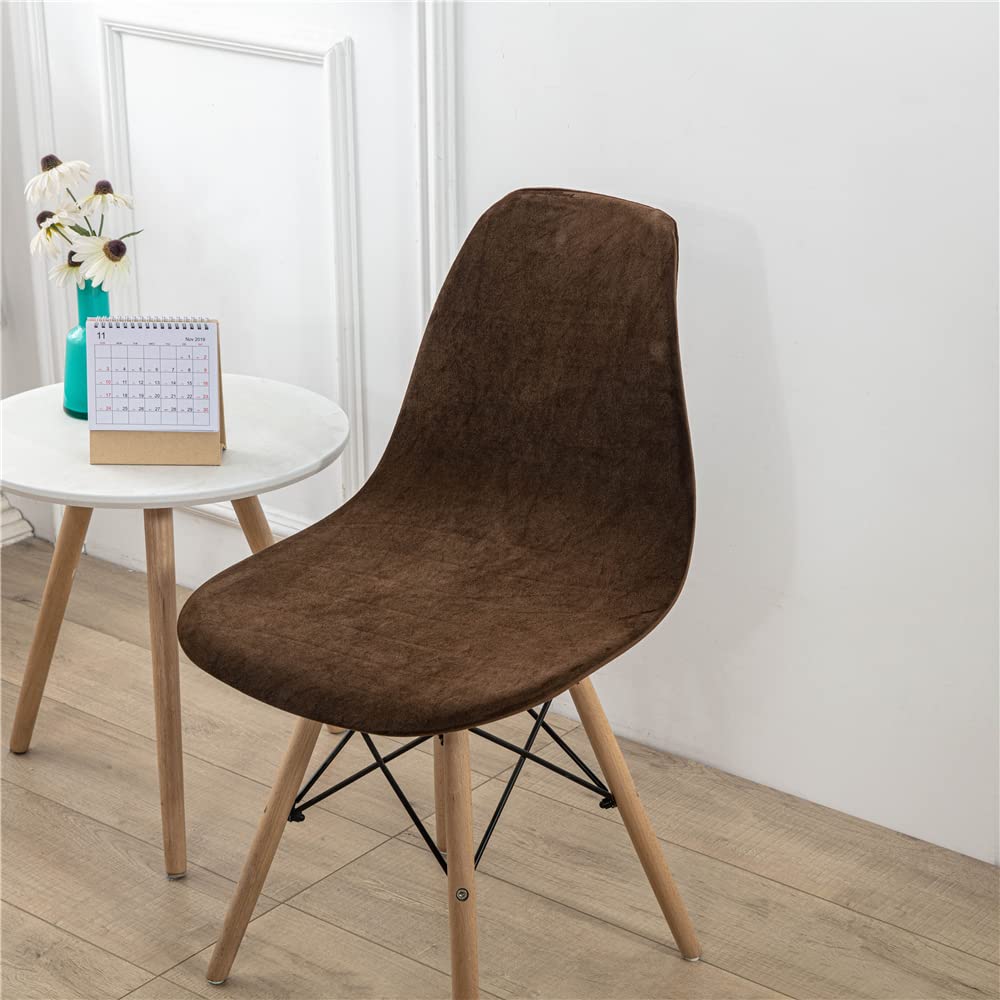 Highdi Luxury Velvet Scandinavian Dining Chair Covers, Nordic Style Universal Armless Chair Slipcovers Shell Chairs Covers Removable Washable for Kitchen, Bedroom, Living Room (Brown,1 PC)