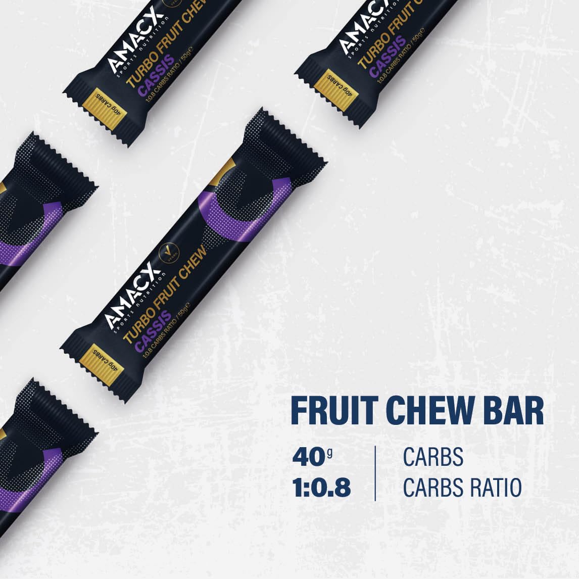 AMACX Turbo Fruit Chew Bar – Con Carboidrati e Elettroliti – 51% Frutta Vera – Barrette Fitness Vegane senza Glutine – Confezione da 12 – Barrette Energetiche Ciclismo e Corsa – Cassis
