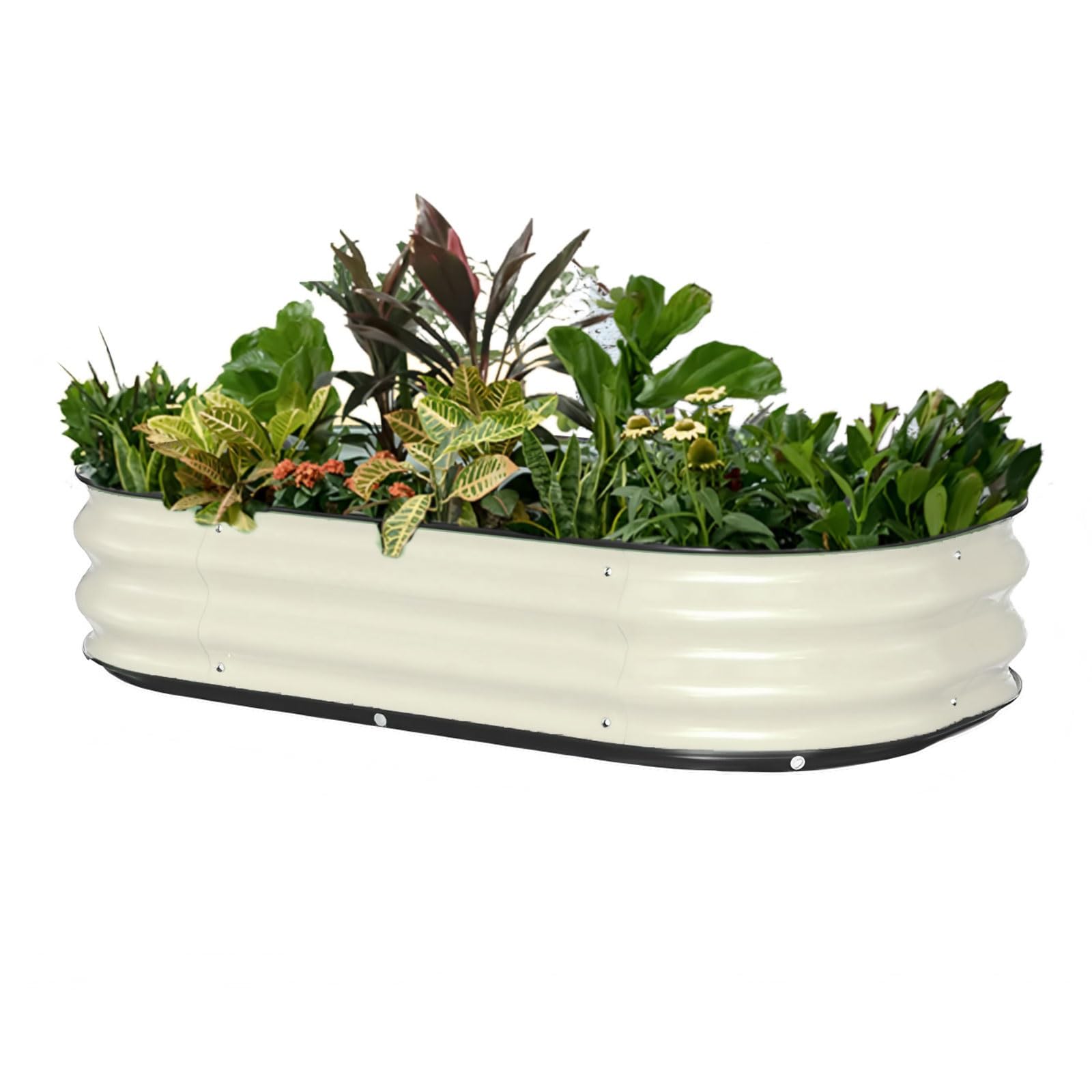 Jardinera de metal ovalada de 105cm para huerto urbano en el jardin exterior