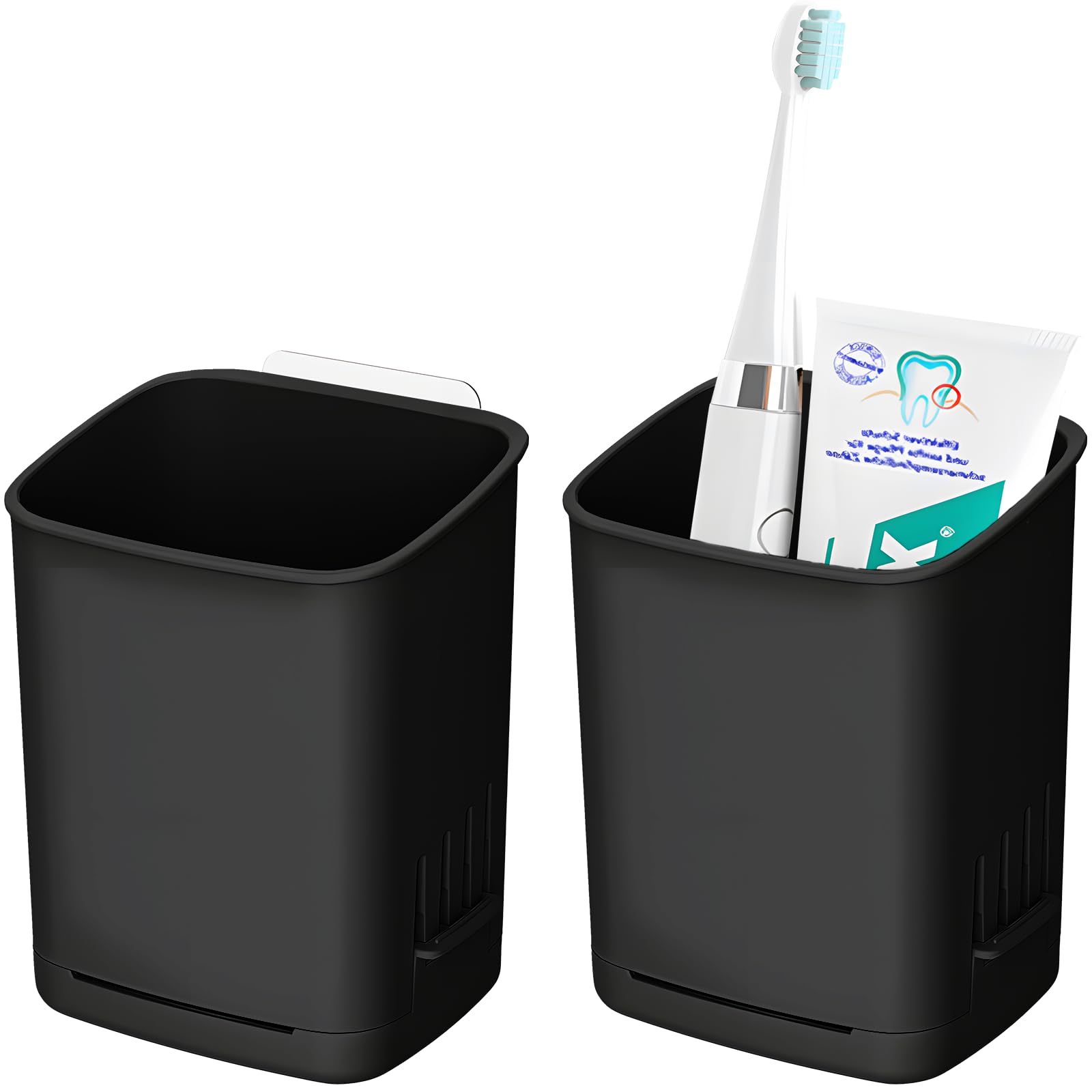 Photo 1 of 2 Pack Wall Mounted Toothbrush Holders?Removable Drill-Free Wall Shower Holder for Toothbrush,Toothpaste, Razor, Self-draining Self Adhesive Cup in Shower, Kitchen Tableware Organizer (Black