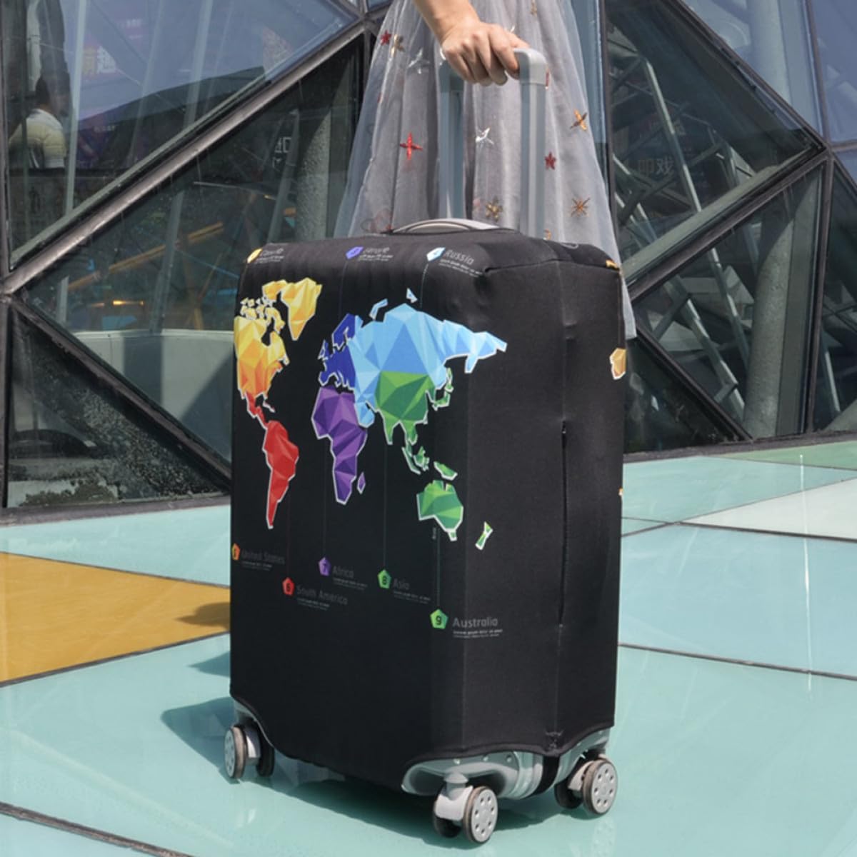 Abaodam Copri Valigia Elastico in Poliestere e Spandex Doppia Cerniera, Protezione Facile da Maneggiare per Valigie da Viaggio, Adatto per Aeroporti e Vacanze