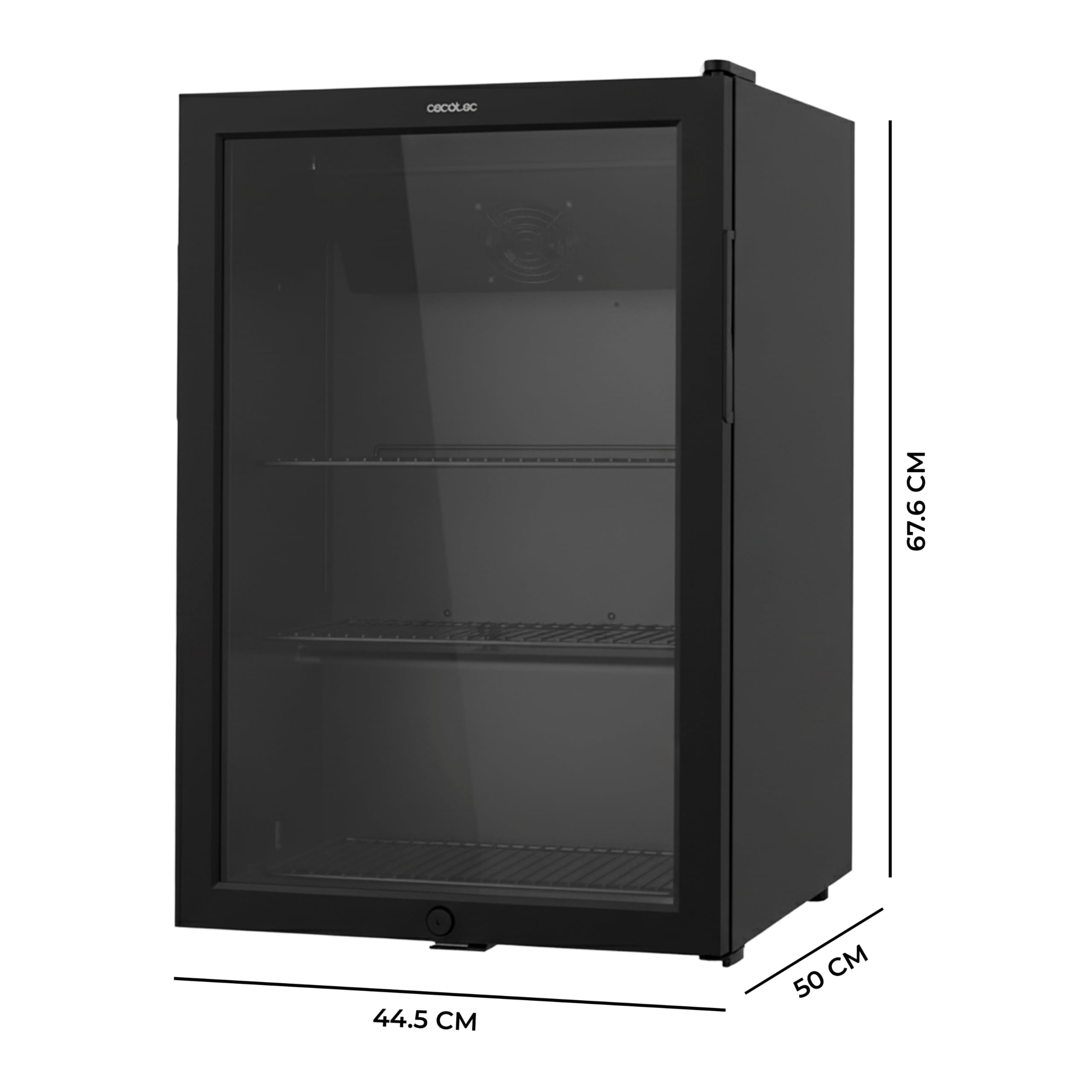 Cecotec Mini Frigorífico con Puerta de Cristal Bolero CoolMarket BC 72 Black, 72 Litros de Capacidad, 44,5 cm de Ancho, 67,8 de Alto, Iluminación LED interior, Temperatura 0ºC a 10ºC