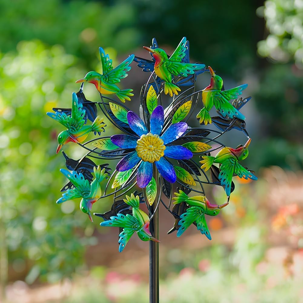 Venniy Hummingbird Wind Spinner, Metal Outdoor Wind Sculptures