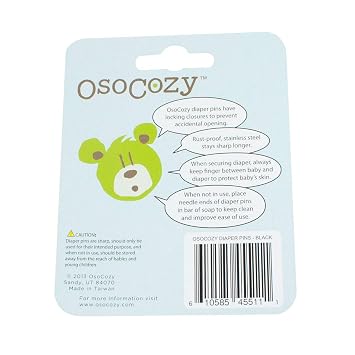 OsoCozy Diaper Pins - (Black) - Sturdy, Stainless Steel Diaper Pins with Safe Locking Closures - Use for Special Events, Crafts or Colorful Laundry Pins, 8 Count (Pack of 1)