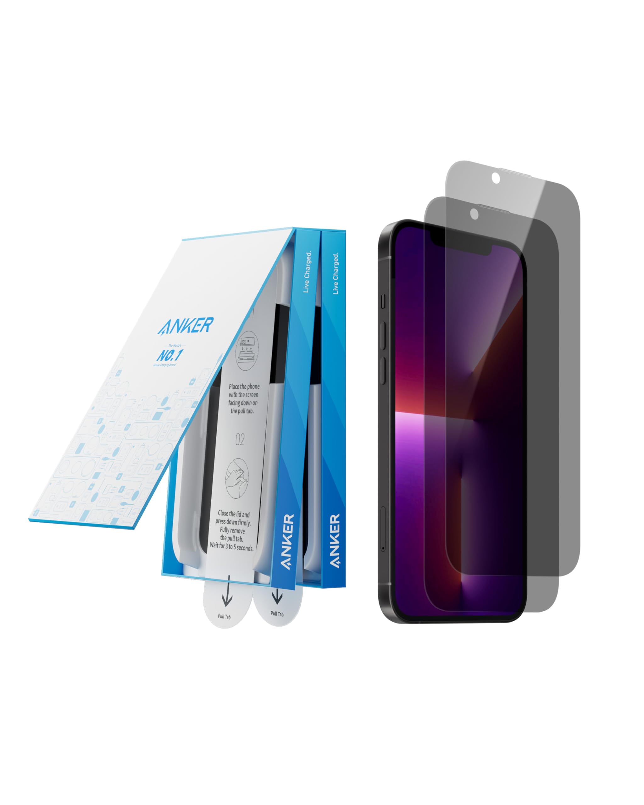 Anker 2 Pack for iPhone 13 Pro Max/14 Plus Privacy Screen Protector, Anti-Spy HD Tempered-Glass Privacy Screen Protector, Easy Installation Exclusively for iPhone 13 Pro Max/14 Plus (2-Pack)