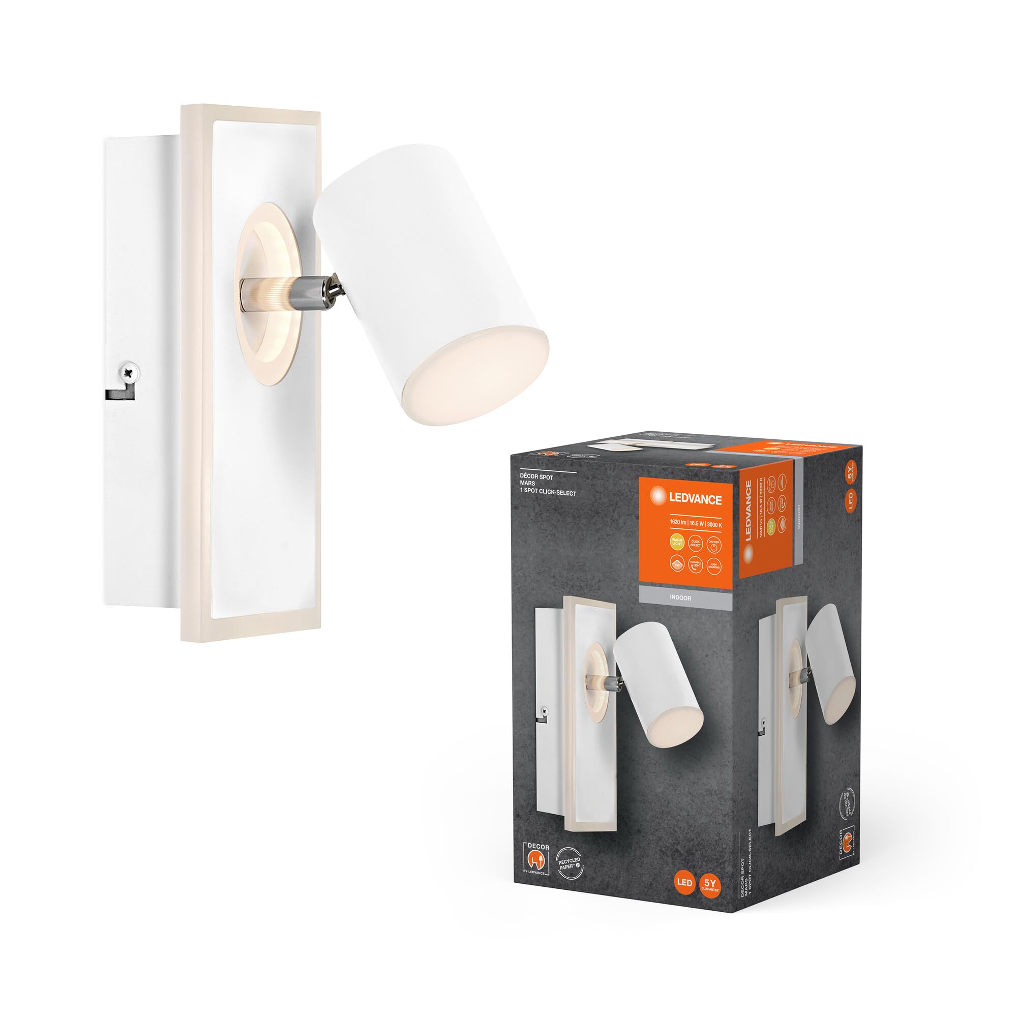 LEDVANCE Decor SPOT Mars, 16.5W, 875lm, White, Spotlight, Adjustable Heads, Versatile, Indoor spot, Warm White Light Color, high-Quality Optics, Easy Installation