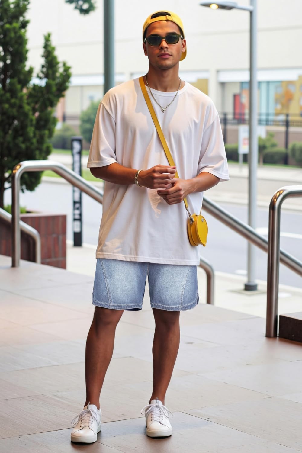 Heyfanee Mens Baggy Jean Shorts Loose Fit Elastic Waist Denim Shorts 7 Inch Inseam - Image 2