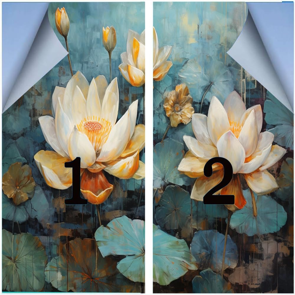 Pellicola per finestre rustica con fiore di loto in fiore, per la privacy rurale, non adesiva, decorativa, statica, per casa e ufficio, 70 x 120 cm, 2 pezzi