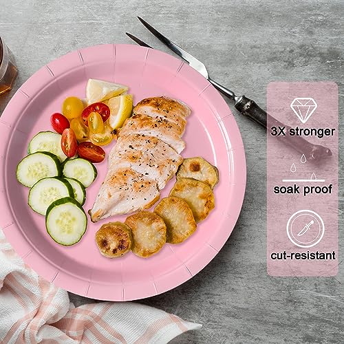 Image of Pink Disposable Paper Plates, 9 Inch Dinner Party Plates, 50 Count Bulk