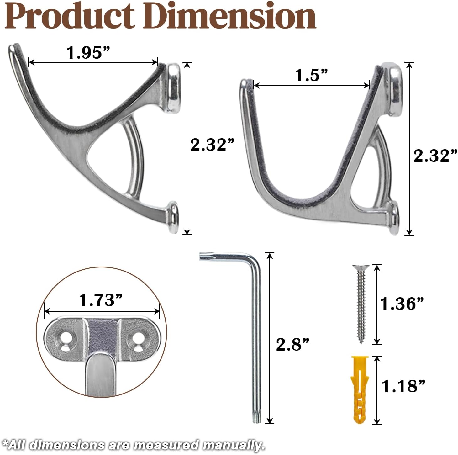 Gun Rack Wall Mount Horizontal Gun Display Wall Mount, Heavy Duty Gun Hooks for Rifle/Shotgun/Pistol Storage, Gun Hanger with Felt Padding, Silver, 2 Pair