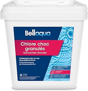 Bellaqua Chlore Choc Piscine 5kg – Traitement Choc Puissant – Granulés de Chlore Choc Rapide pour Piscine – Désinfection Immédiate Eau Trouble ou Verte