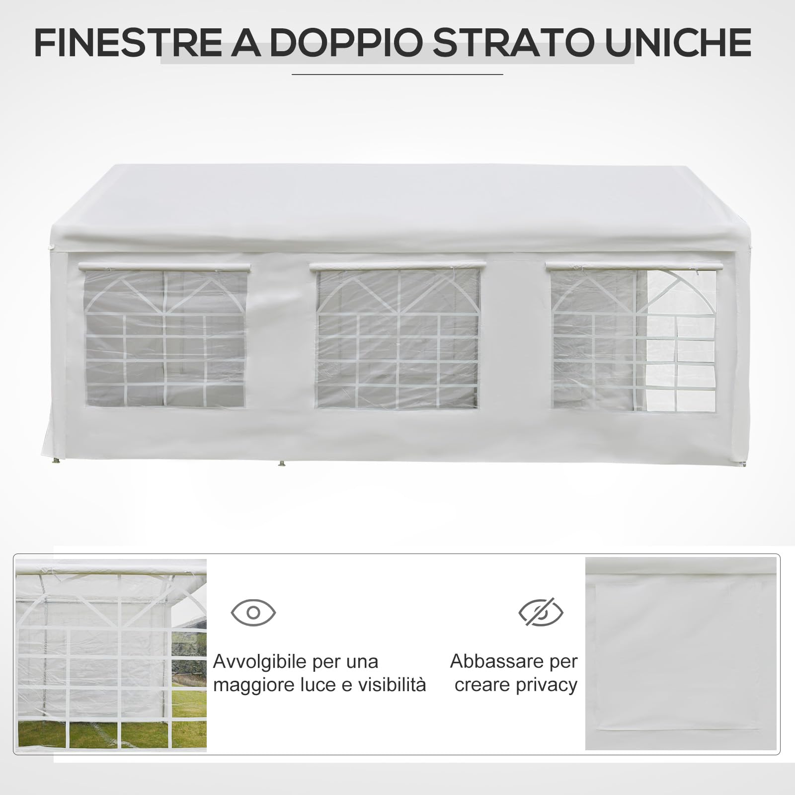 Outsunny Gazebo da Giardino 6x3 m con Finestre Laterali 3 Stanze Bianco