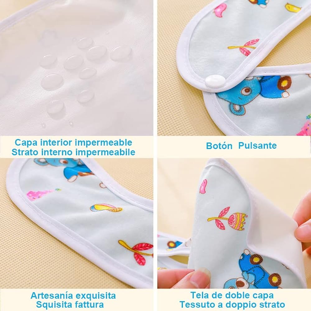Bavaglini Neonato Impermeabili - Set Da 10 Pezzi, Con Bottoni, Per Pappa E Dentizione, Lavabili A Mano - Foto 8