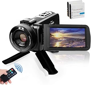Video Camera Camcorder, Digital YouTube Vlogging Camera FHD 1080P 30FPS 24MP 16X Digital Zoom 3 Inch Touch Screen Video Recorder with Remote Control and Tripod, 2 Batteries