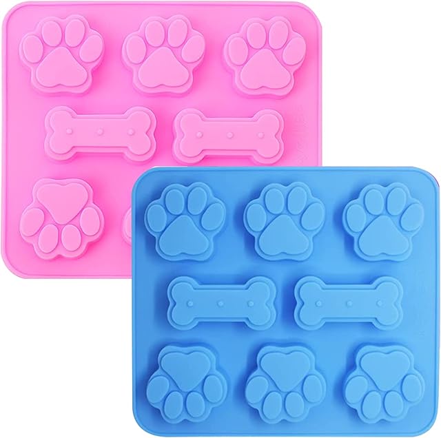 2 PCS Puppy Cat Dog Paw Silicone Mould Paw Print Chocolate Moulds Dog Treats Molds Dog Freezer Ice Lolly Mould Non Stick Silicone Mould For Wax Melts Baking Pudding Jelly Candy Gummy Cookie Ice Cube