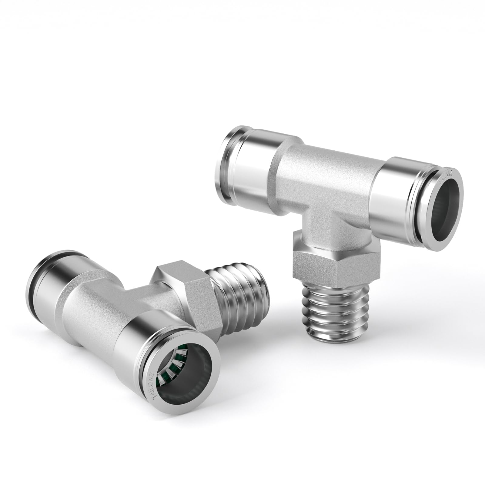 TAILONZ PNEUMATIC 304 Stainless Steel Male Branch Tee 1/4 Inch Tube OD x 3/8 Inch NPT Thread Push to Connect Fittings PT-1/4-N3 (Pack of 2)