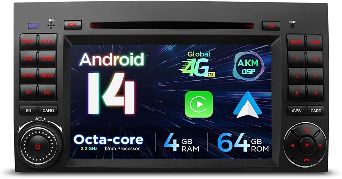 XTRONS Android 14 Car Stereo for Mercedes Benz W245 W169 W639 W906, 7 Inch IPS Touch Screen Car Radio, 4+64GB GPS Navigation Bluetooth Built-in DSP Head Unit Support Wireless Car Play Android Auto