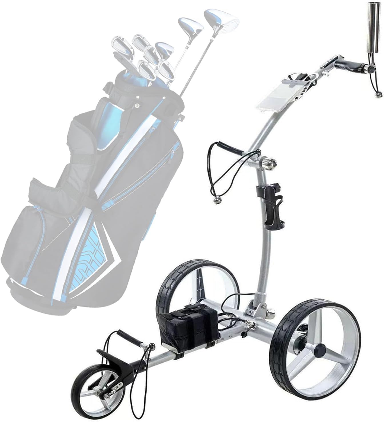 Golf Push Cart 3 Wheels Folding Electric Trolley with Umbrella Holder & Waterproof Bag, Portable Automatic Carts with Remote Control