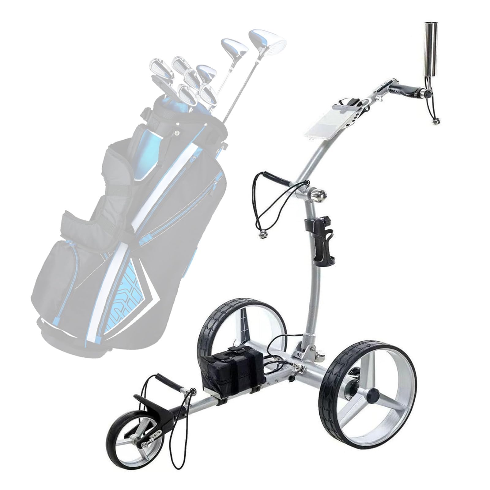 Carrito de Golf eléctrico Plegable de 3 Ruedas con Soporte para Paraguas y Bolsa Impermeable, Carrito automático portátil con Control Remoto