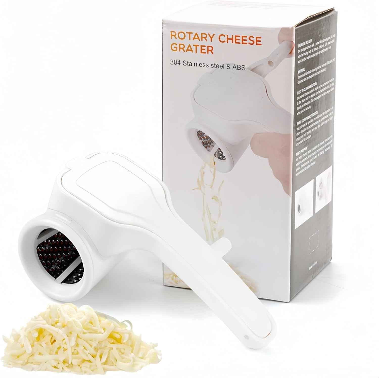 Manual Rotary Cheese Grater, Stainless Steel Drum, Easy Clean | Effortless Shredding for Nuts, Parmesan – Comfort Grip, Lightweight