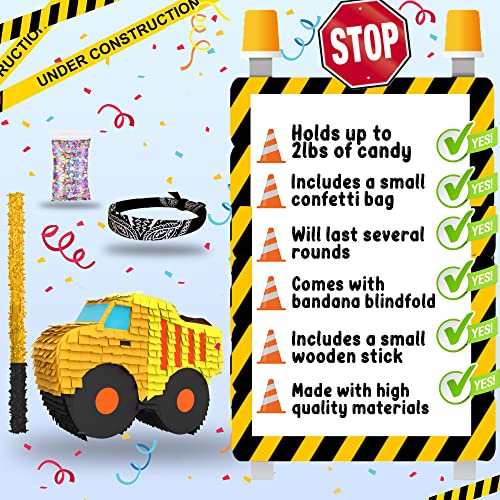 Small Dump Truck Pinata 4-Piece Bundle For Kids (17.5”X11”X5”) Perfect For Construction Birthday Decorations, Boys Party Supplies, Tractor Theme Parties And More By Jergrim (Dump Truck) #TOP4