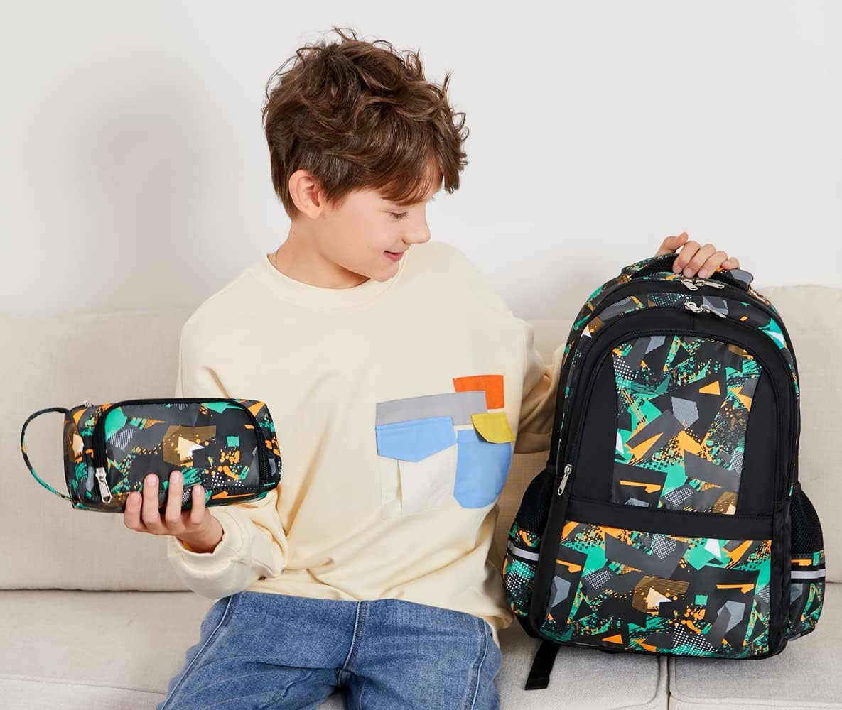 Schoolrugzak voor jongens, schooltas met laptopvak, reflecterende tieners, grote waterdichte rugzak, strepen, organisatietalent voor school, wandelen, reizen, zaken, zwart, 32 x 48 x 18 cm, zwart, Eén