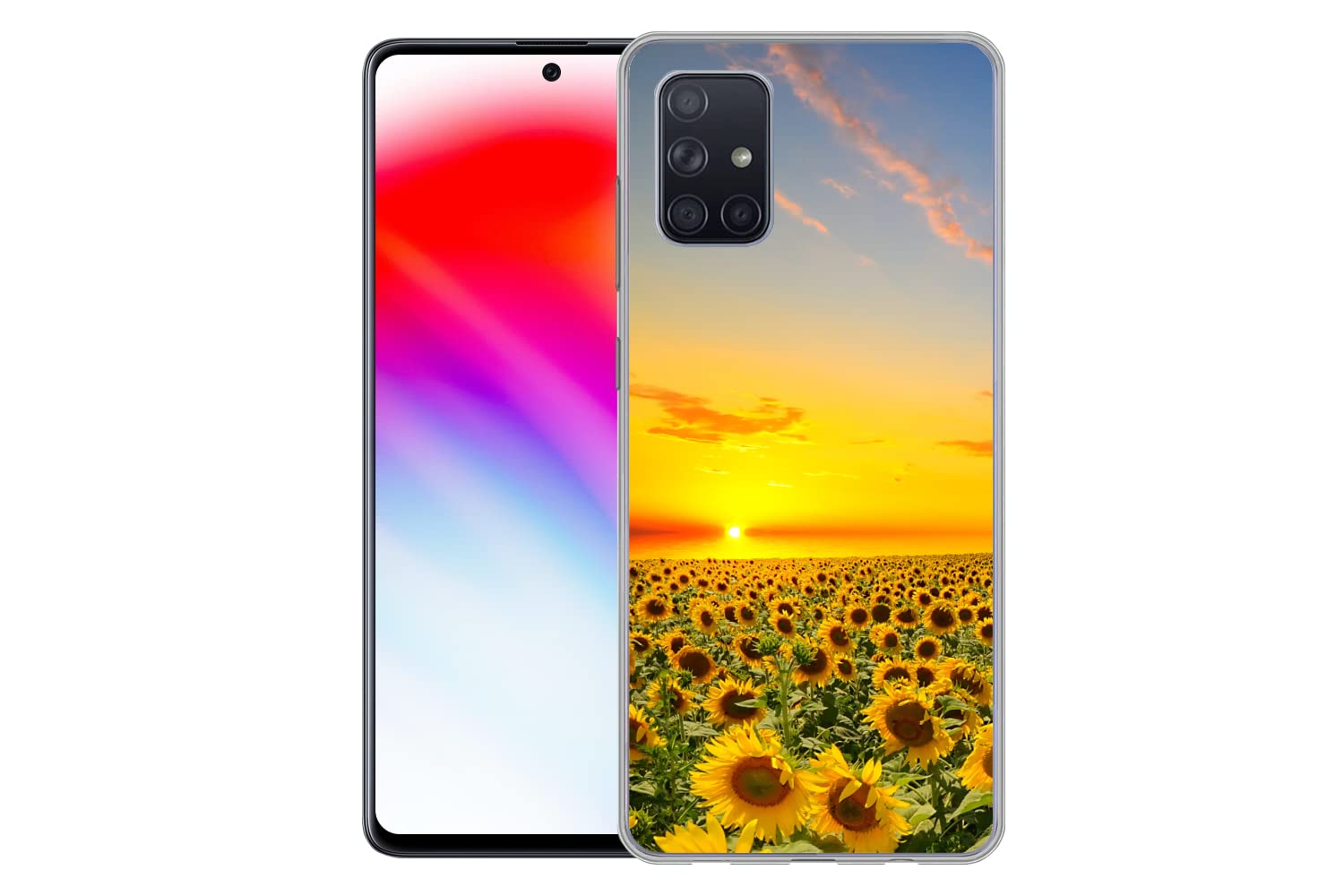 MuchoWow Funda para Samsung Galaxy A51 5G - Flores - Girasol - Atardecer - Noche - Naranja - Funda de Silicona/Funda Blanda para teléfono móvil