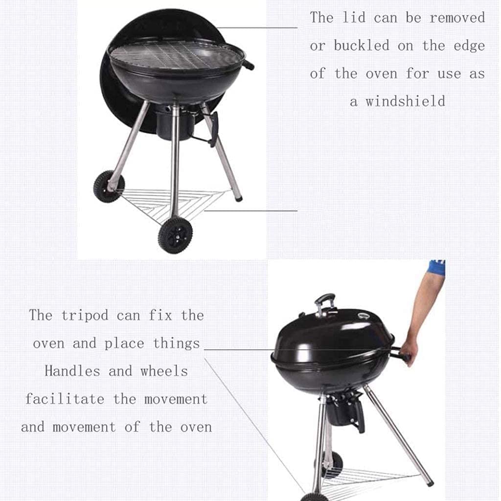 Grill, Czajnik do grilla Grill węglowy Gotowanie na świeżym powietrzu Patio Podwórko Ogród Trawnik Kemping Piknik Przenośny grill Stal nierdzewna Grille na węgiel drzewny Z osłoną na kółkach