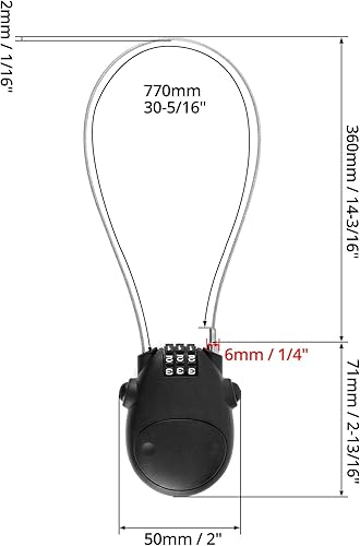 Miniatura 6 de QWORK Cerradura de cable retráctil, 4 cerraduras de equipaje de cable de acero de bloqueo de contraseña de seguridad