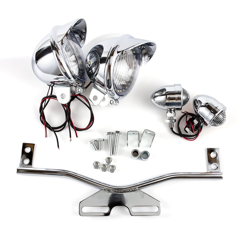Universal faros auxiliares de moto custom LED con soporte 1 juego faros antiniebla para motocicleta cromados compatible con Shadow VT 750 1100