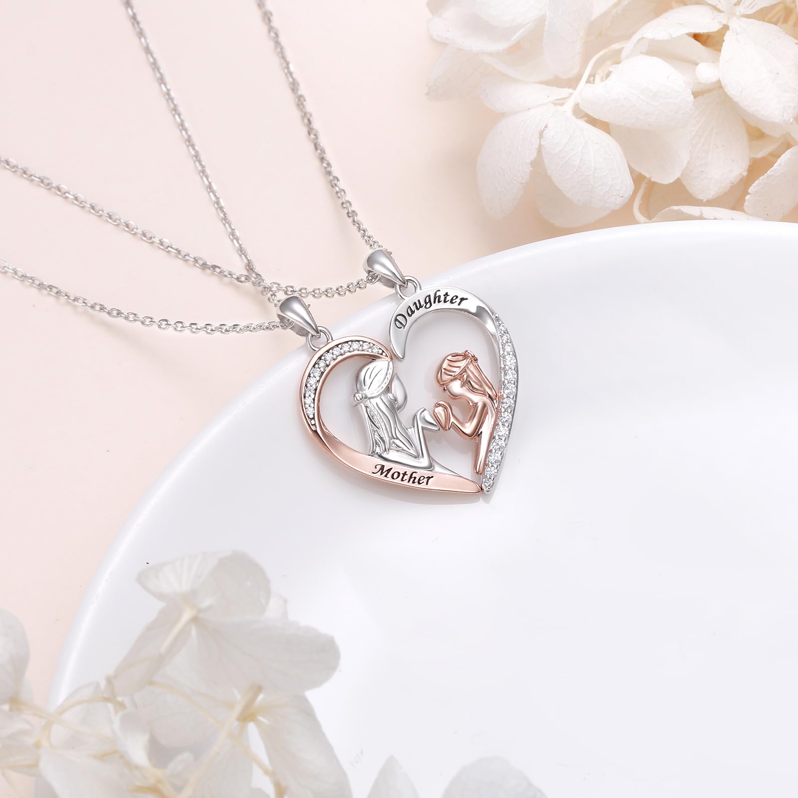 Flyow Mutter Tochter Matching Halskette Set 925 Sterling Silber 2 Herz Anhänger Schmuck Geschenke für Mutter Tochter