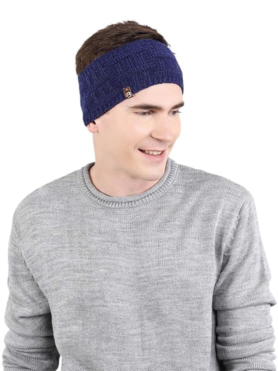 tiny tales Stylish Knitted Warm woolen Headband Earwarmer Earmuffs Earcap Earcover Winter accessories trendy self design Earwarmer for Men (Denim Blue, Free Size)-picture-11