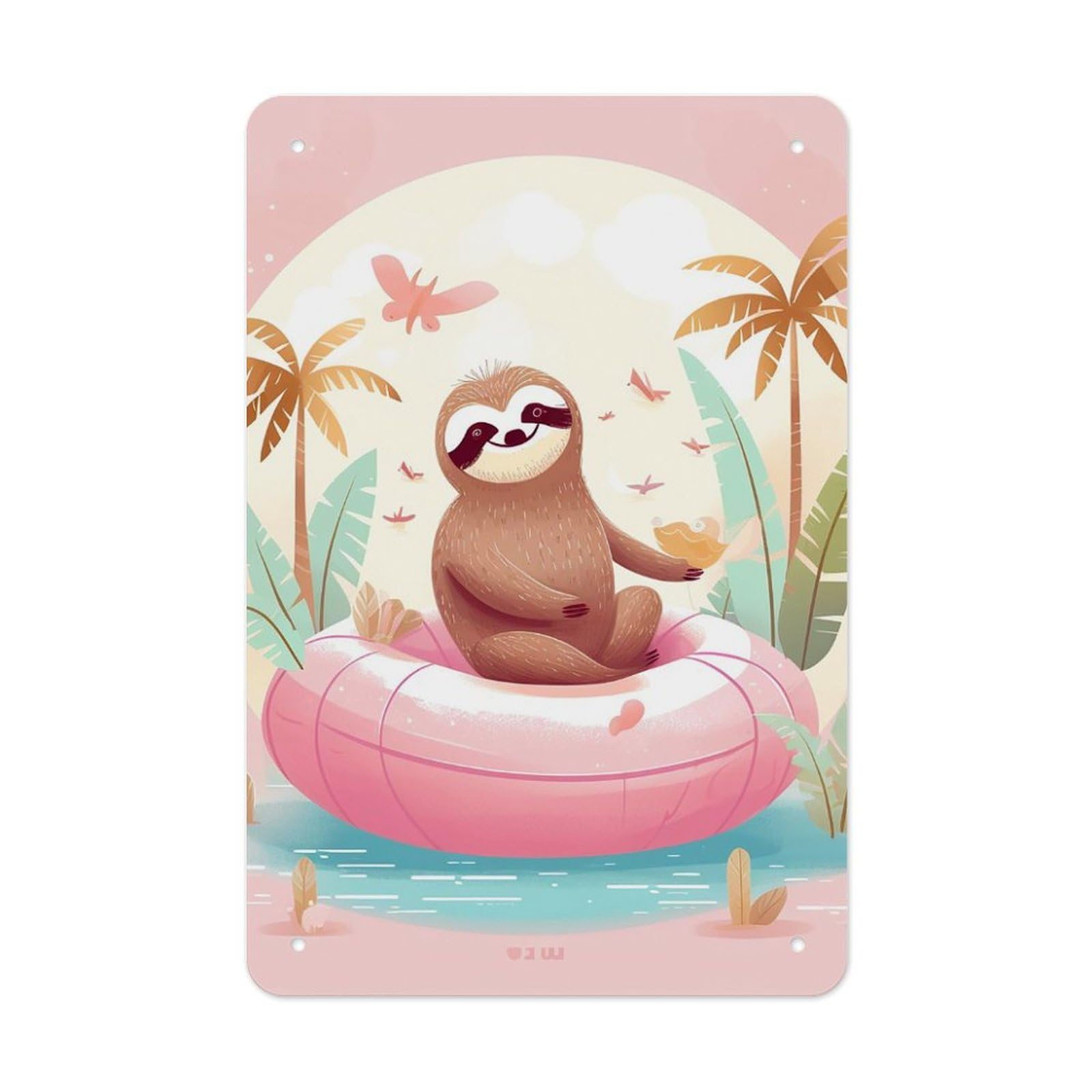 QMNLKH Sloth Flamingo Plaques for Wall Decor, Personalized Metal Tin Sign for Home, Multifunctional Poster for Office, Fashion Painting for Hallway, Wall Art Pictures, 7.9x11.8Inch
