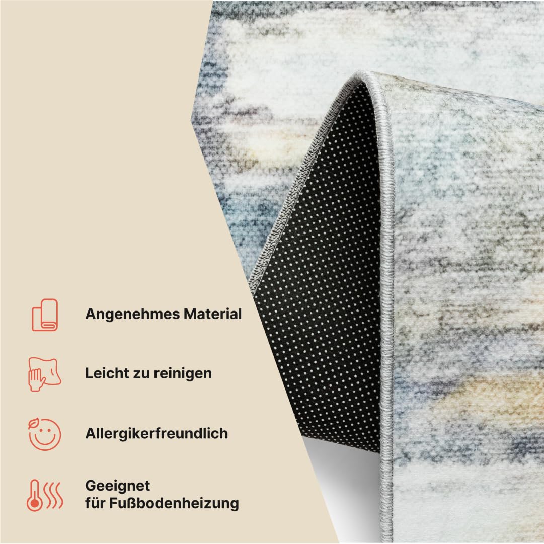 TAPISO Bari Tappeto Motivo Astratto Sfumato Grigio Crema Arancione Blu - Tappeto Stampato con Fondo Antiscivolo Soggiorno Camera da Letto Design Moderno Öko-Tex 200 x 300 cm