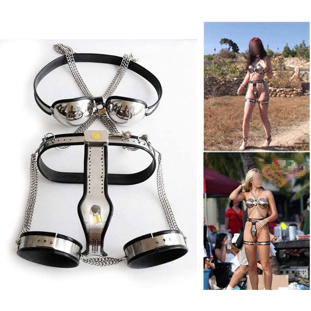 3pcs Damen Keuschheitsgürtel BDSM Bondage Set mit BH Schenkel-Ring und Keuschheit Gürtel, Edelstahl Restraint Unterwäsche Fetisch Erotisches Dessous Sex Spielzeug Für Frauen