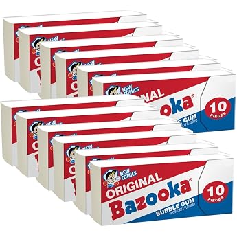 Bazooka Original and Blue Razz Bubble Gum 10 Count Pack of 12 by Bazooka