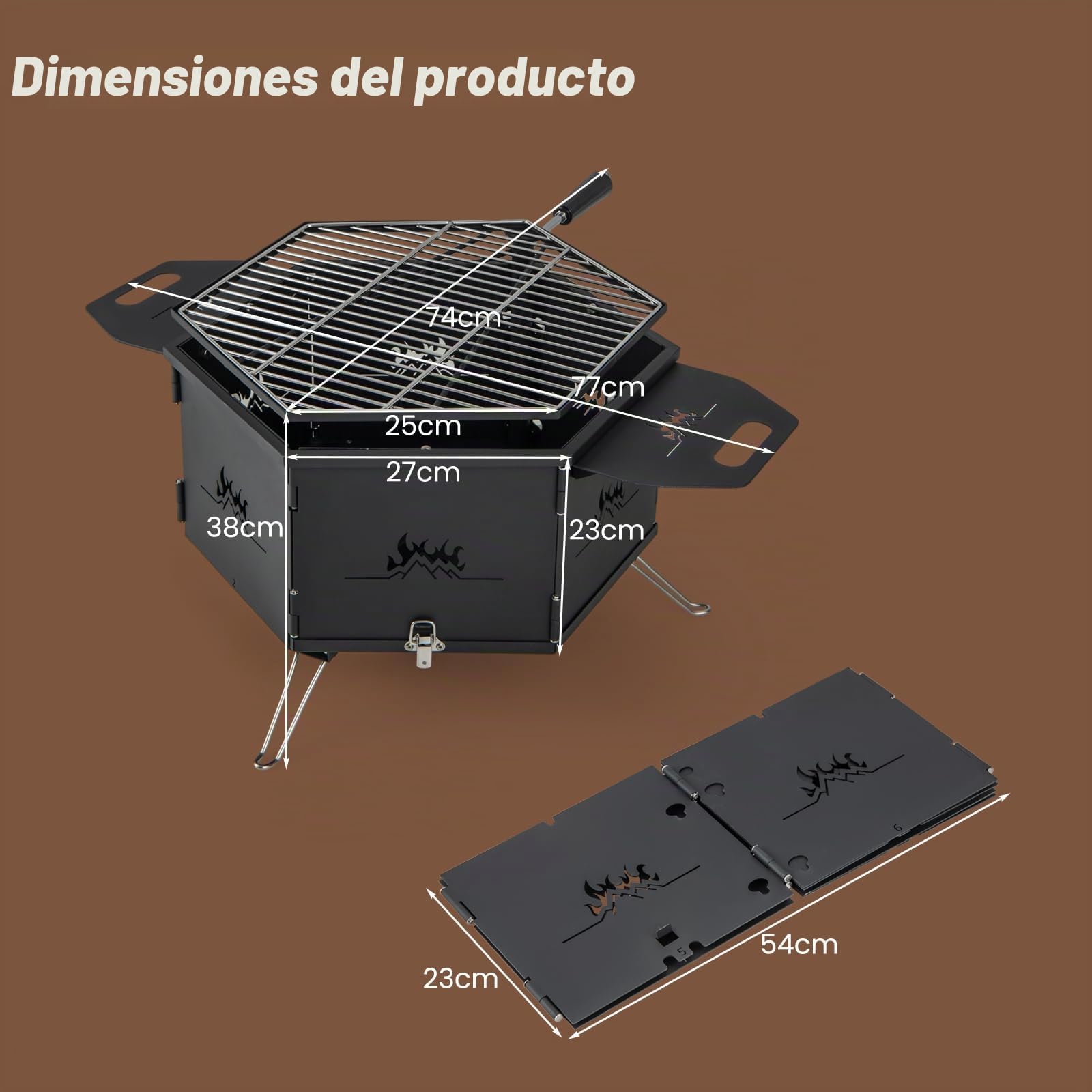 KOMFOTTEU Barbacoa de Carbón Grande 2 en 1 con Parrilla Giratoria 360° | Barbacoa de Camping de Acero al Carbono, 77 x 74 x 38 cm, Negro